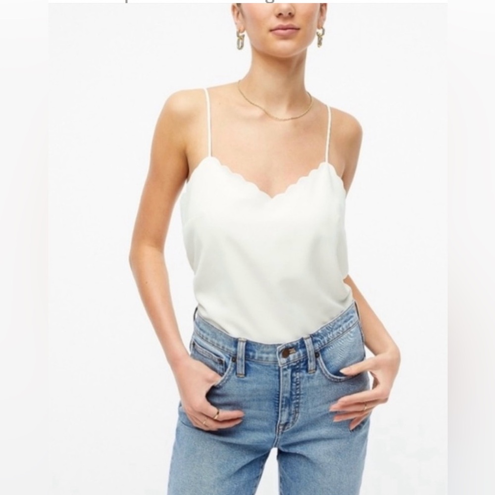 J.CREW Scalloped Cami Tank Top Ivory Cream Blouse Shirt Racerback Spaghetti - Picture 3 of 13